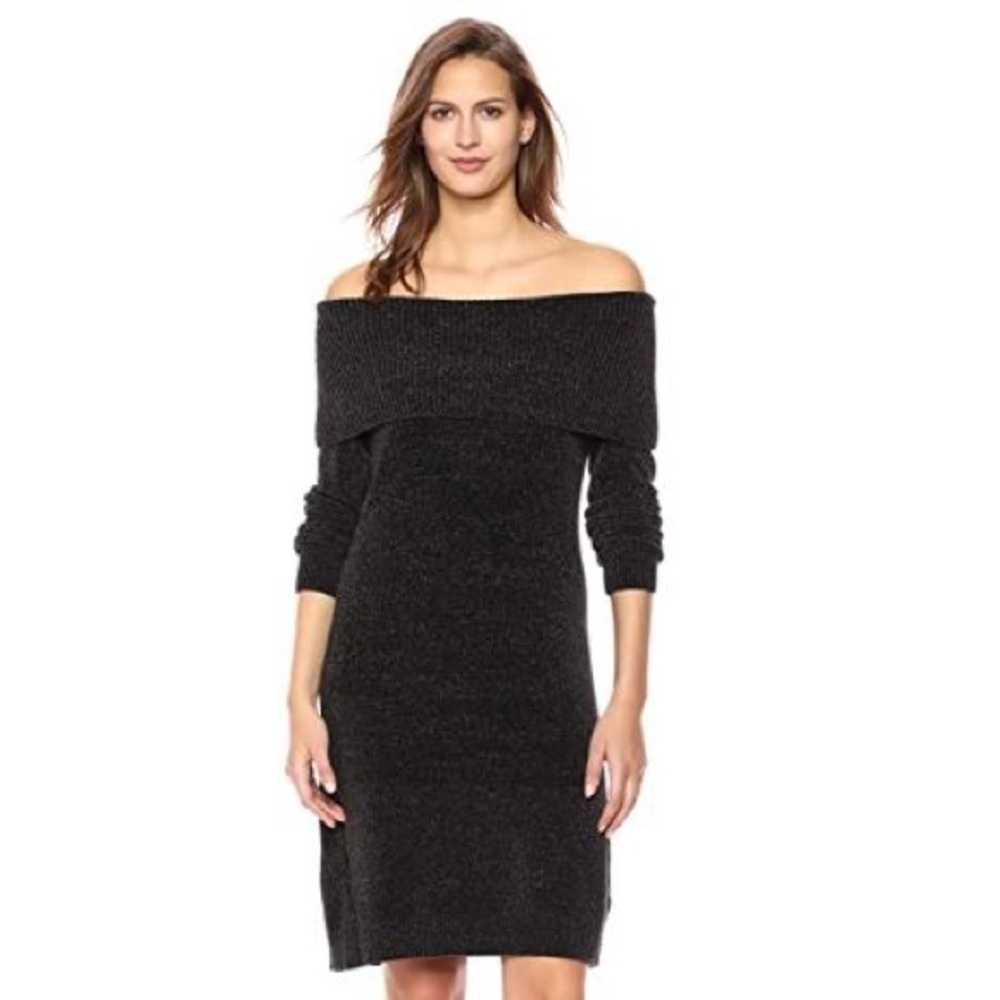 Nine West Charcoal Heather Off The‎ Shoulder Long Sleeve Sweater Dress XL